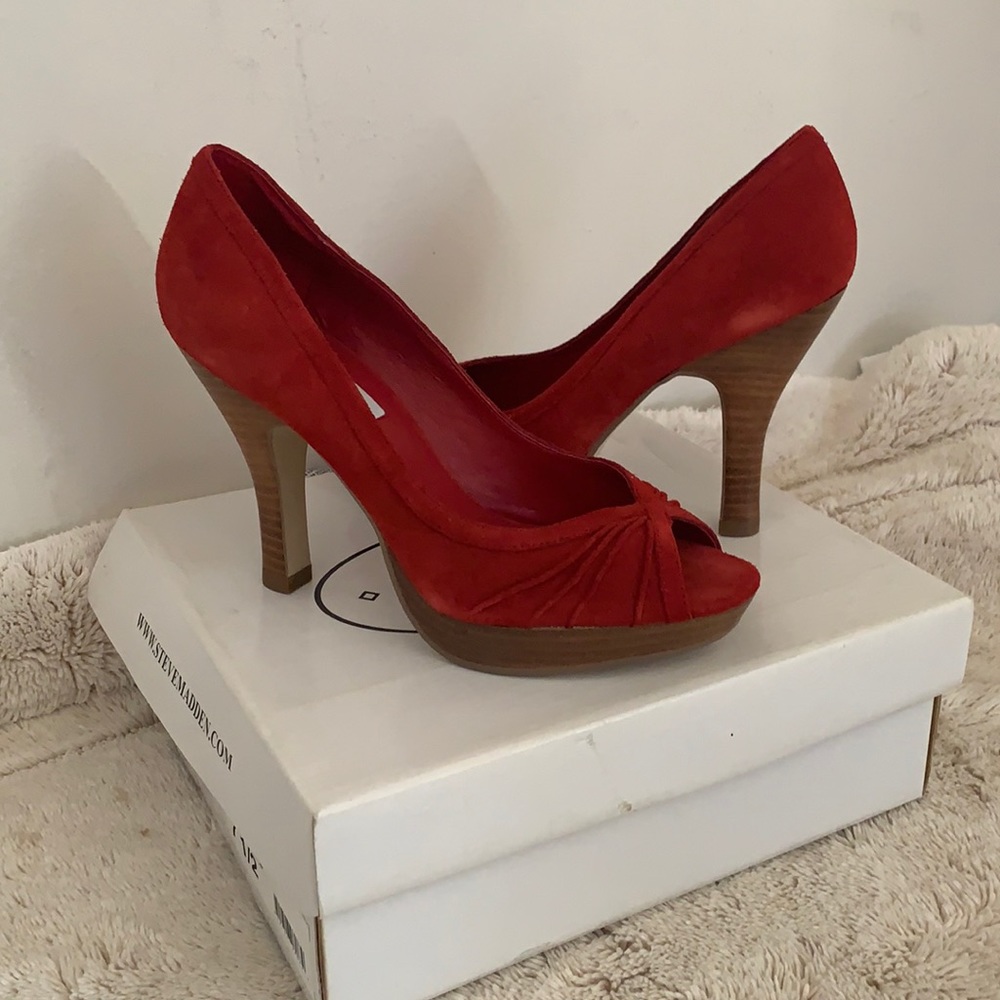 Suede open toe heels